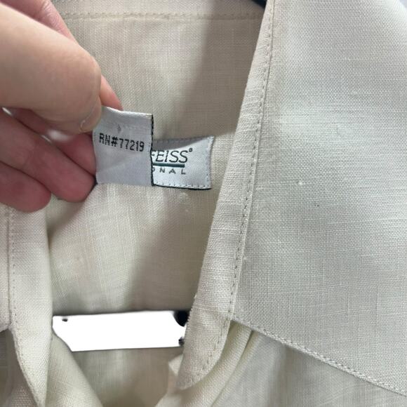 Joseph and Feiss Linen Shirt S White Short Sleeve Button Up Vacation Beach Style - Picture 8 of 8